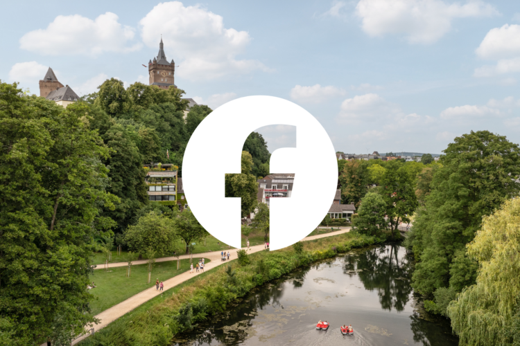 Bild der Schwanenburg mit dem Facebook-Icon