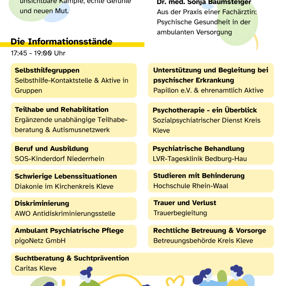 Das Programm zur Veranstaltung „Gemeinsam statt allein“ am 14. Oktober 2026 mit zwei Kurzvorträgen und zahlreichen Informationsständen zu regionalen Unterstützungsangeboten.